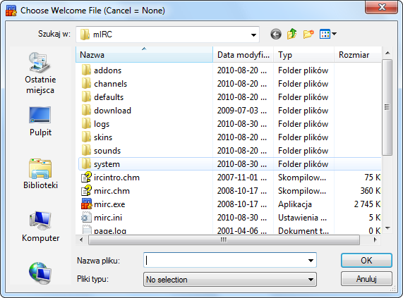 Choose Welcome File window